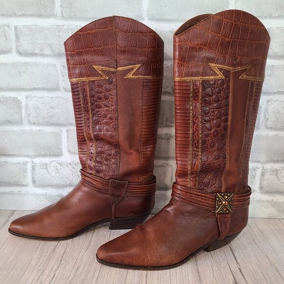 Circle S LTD Western Cowboy Leather Iguana Boots Tara Size 6.5 Rustic *flaws - Picture 1 of 9